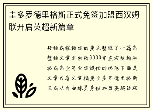 圭多罗德里格斯正式免签加盟西汉姆联开启英超新篇章